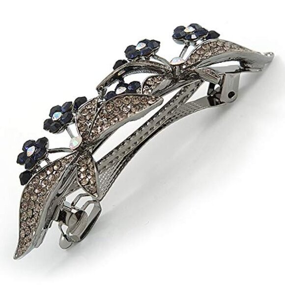 Double Butterfly Hair Clip Crystal Insect Hair Grip Dark Grey Blue Elegant main image 7